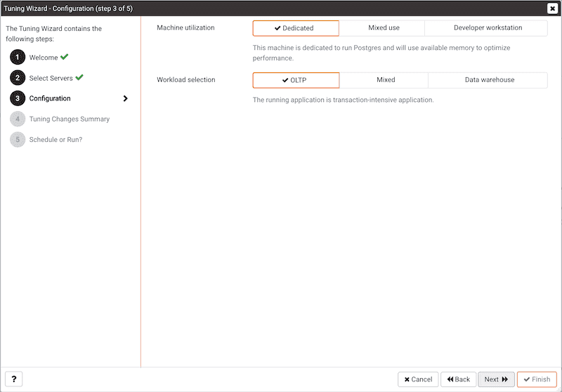 Tuning Wizard - Configuration page